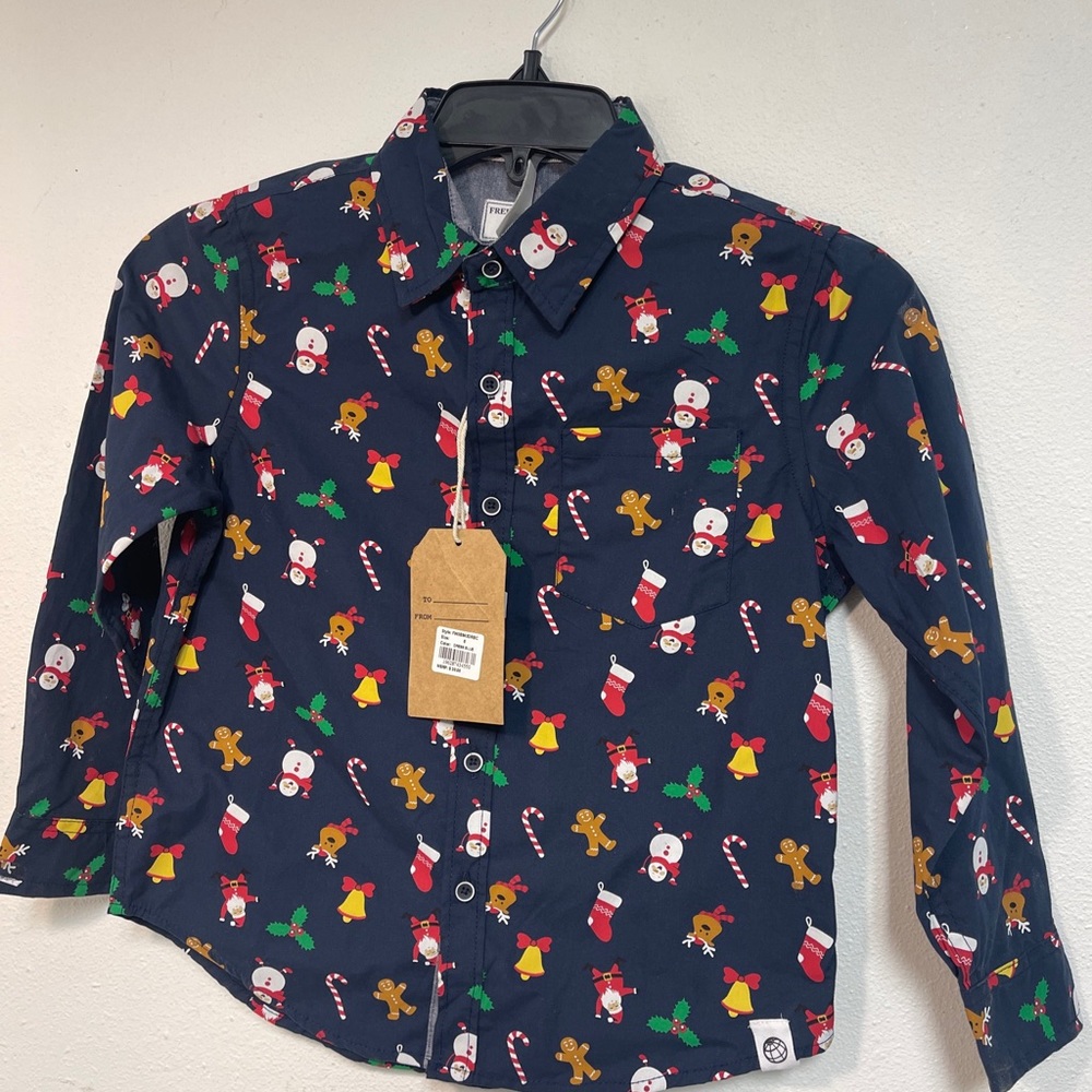 Free planet boys dress shirt Christmas navy/dark blue size 6